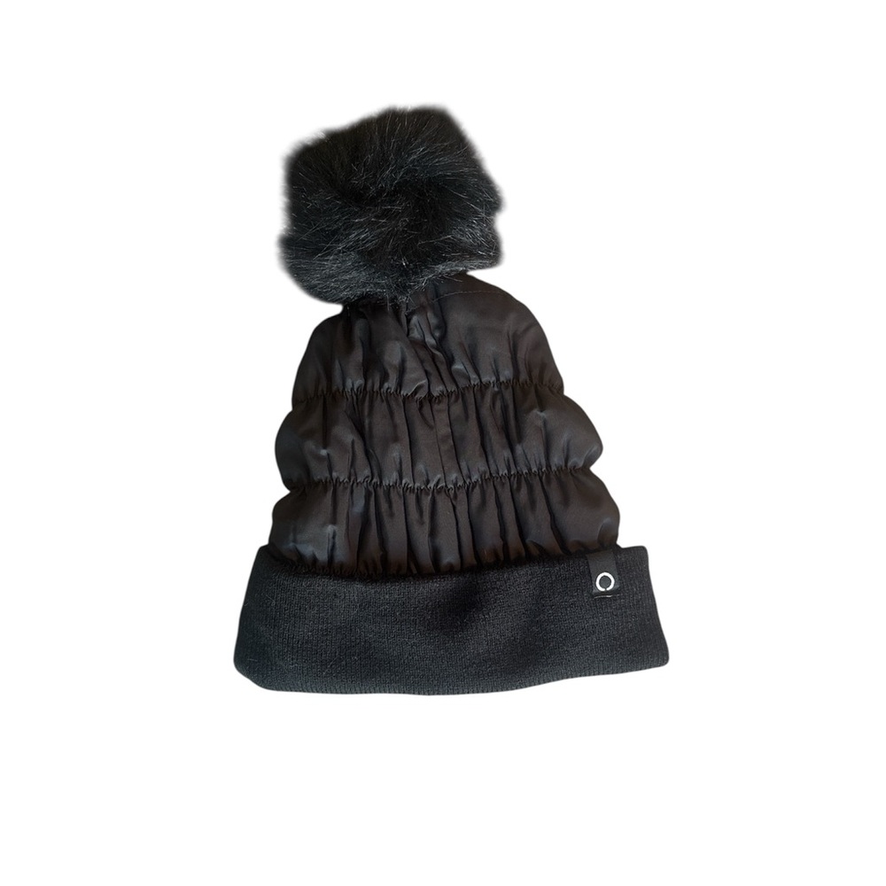 Skora Black Pom-Pom Puffer Beanie Women’s Hat One Size